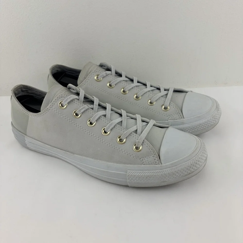 Converse Chuck Taylor All Star Gray Leather Low Top Shoes Women's 10 Men 8